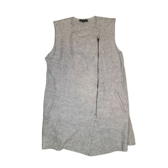 Tribal Sweaters - Tribal Grey Sweater Wool Vest Ribbed Side Double Zip Size: M